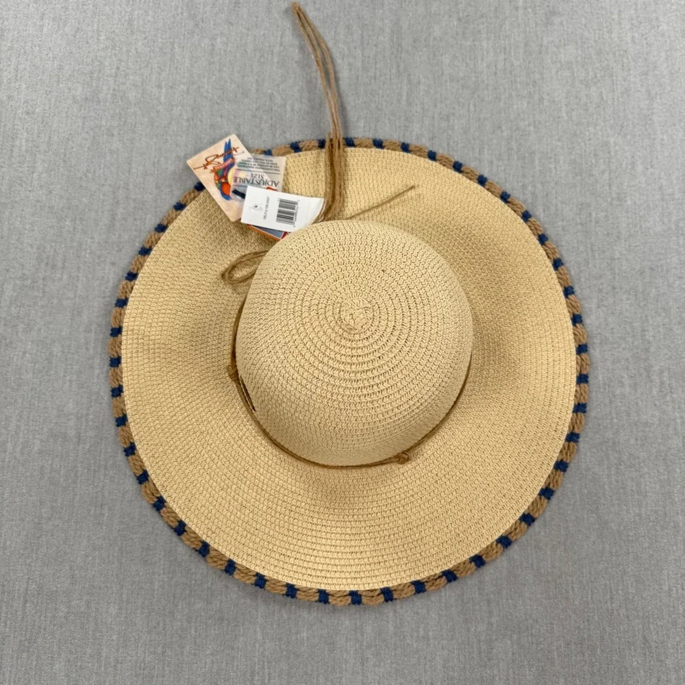 Panama Jack Womens Straw Sun Hat UPF 50+ Blue Trim Adjustable DELPJL726-ASST